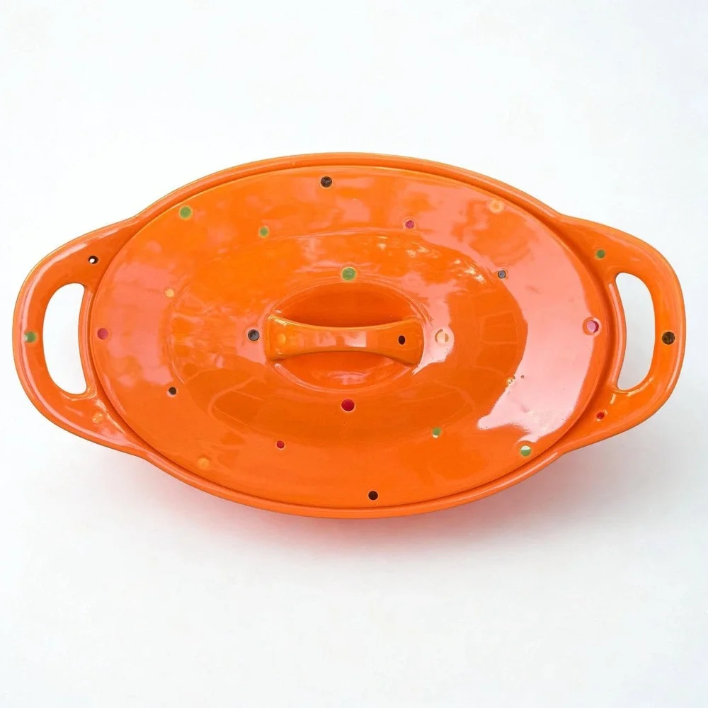 Temp-Tations By Tara Polka Dot Spice Oval Casserole Lid Stand Orange 2.5 Qt